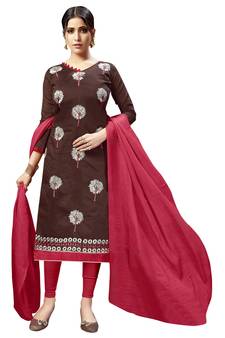 Brown Embroidered Chanderi Salwar