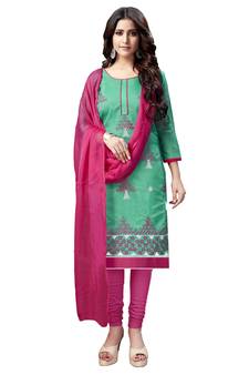 Sea-Green Embroidered Chanderi Salwar