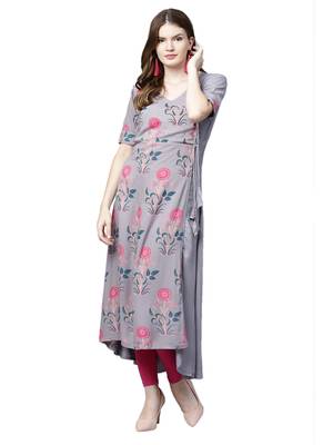 Grey printed viscose kurtas-and-kurtis 1