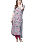 Grey printed viscose kurtas-and-kurtis