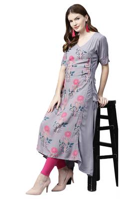 Grey printed viscose kurtas-and-kurtis 2