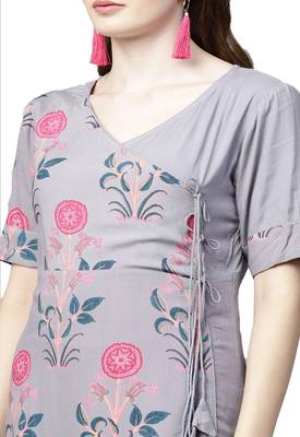 Grey printed viscose kurtas-and-kurtis 3