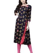 Blue printed viscose kurtas-and-kurtis
