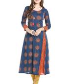 Blue printed viscose kurtas-and-kurtis