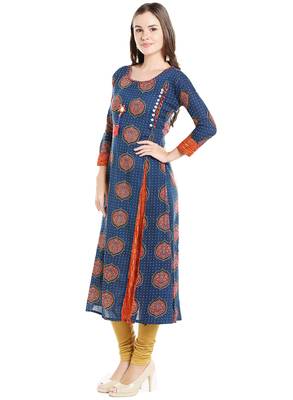 Blue printed viscose kurtas-and-kurtis 2
