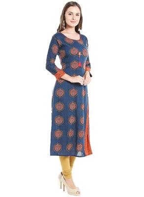 Blue printed viscose kurtas-and-kurtis 3