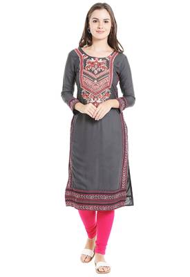 Grey printed viscose kurtas-and-kurtis 1
