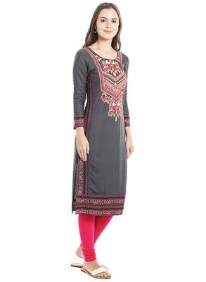 Grey printed viscose kurtas-and-kurtis 3