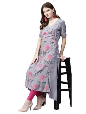 Grey printed viscose kurtas-and-kurtis 3