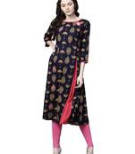 Blue printed viscose kurtas-and-kurtis