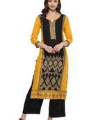 Yellow printed viscose kurtas-and-kurtis