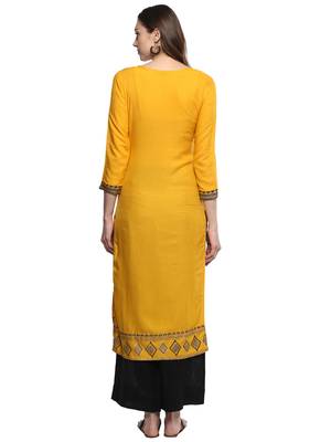 Yellow printed viscose kurtas-and-kurtis 3
