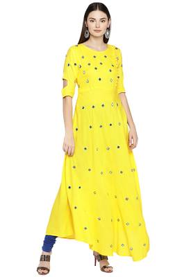 Yellow solid viscose kurtas-and-kurtis 1