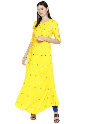 Yellow solid viscose kurtas-and-kurtis 2