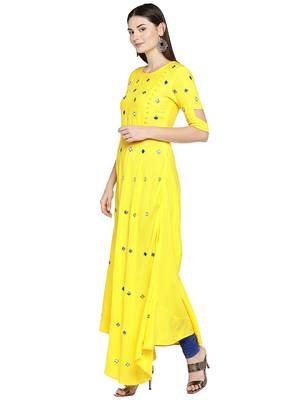 Yellow solid viscose kurtas-and-kurtis 3