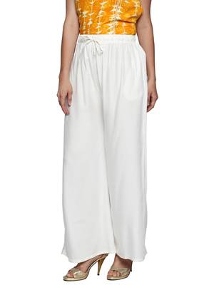Ishin Rayon White Solid Flared Women's Palazzos 1