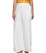 Ishin Rayon White Solid Flared Women's Palazzos