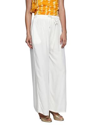 Ishin Rayon White Solid Flared Women's Palazzos 3
