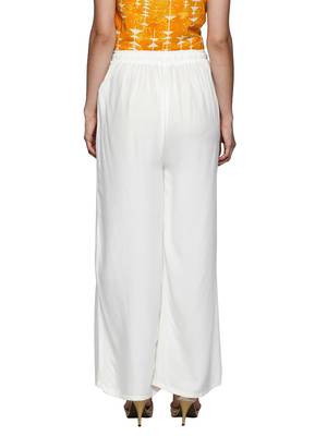 Ishin Rayon White Solid Flared Women's Palazzos 4