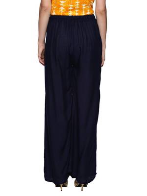 Ishin Rayon Navy Blue Solid Flared Women's Palazzos 4