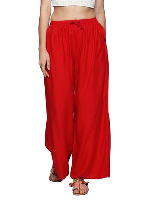Ishin Rayon Red Solid Flared Women's Palazzos 1