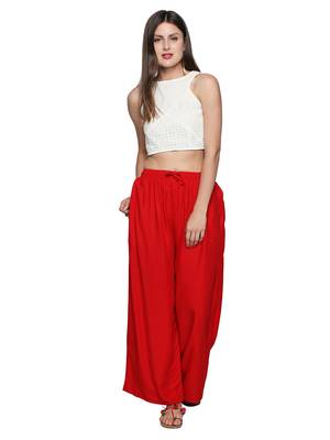 Ishin Rayon Red Solid Flared Women's Palazzos 2
