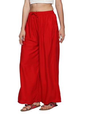 Ishin Rayon Red Solid Flared Women's Palazzos 3