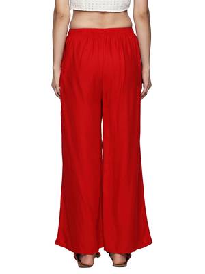 Ishin Rayon Red Solid Flared Women's Palazzos 4