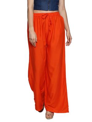 Ishin Rayon Orange Solid Flared Women's Palazzos 1