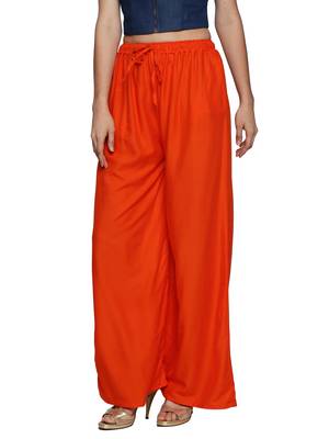 Ishin Rayon Orange Solid Flared Women's Palazzos 3