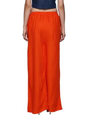 Ishin Rayon Orange Solid Flared Women's Palazzos 4