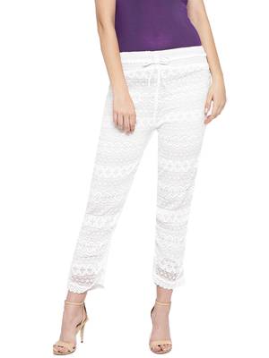 Ishin Women's White Printed Straight Palazzos 1