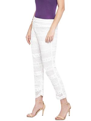 Ishin Women's White Printed Straight Palazzos 3