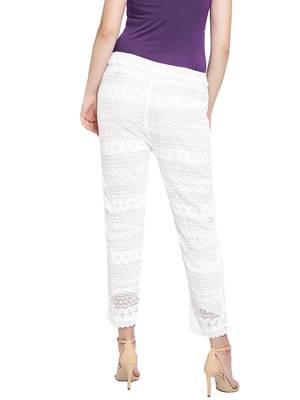 Ishin Women's White Printed Straight Palazzos 4