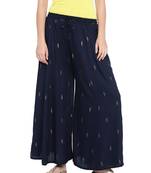 Ishin Women's Navy Blue Printed Flared Palazzos
