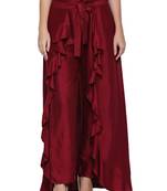 Ishin Rayon Maroon Solid Women's Flared Ruffle Palazzo