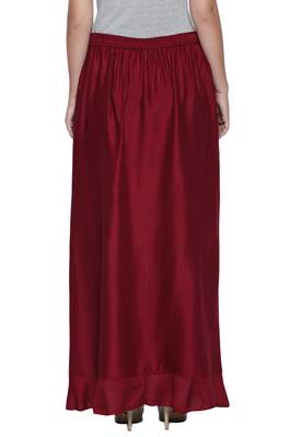 Ishin Rayon Maroon Solid Women's Flared Ruffle Palazzo 4