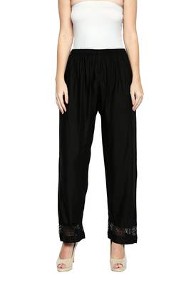 Ishin Black Rayon Solid Women's flared palazo 1