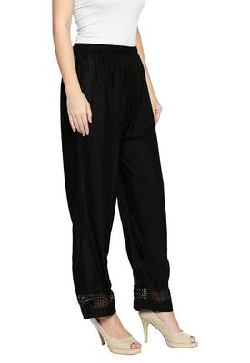 Ishin Black Rayon Solid Women's flared palazo 3