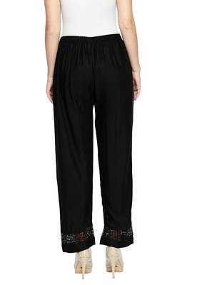 Ishin Black Rayon Solid Women's flared palazo 4