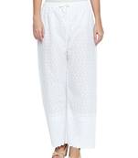 Ishin White Cotton Chikankari Solid Women's flared palazo