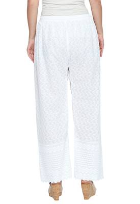 Ishin White Cotton Chikankari Solid Women's flared palazo 3