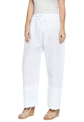 Ishin White Cotton Chikankari Solid Women's flared palazo 4
