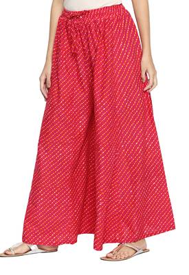 Ishin Women's Cotton Pink Printed Wide leg Palazzos 2