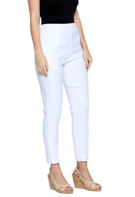 Ishin Cotton Lycra Stretchable White Solid Women's Cigarette Trousers 4