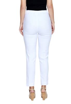 Ishin Cotton Lycra Stretchable White Solid Women's Cigarette Trousers 5