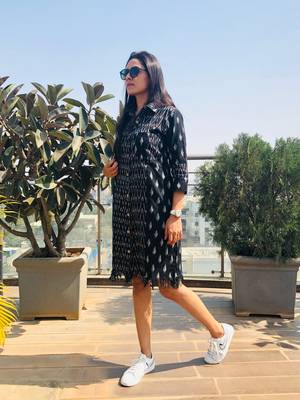 Black ikat fringe shirt dress 2