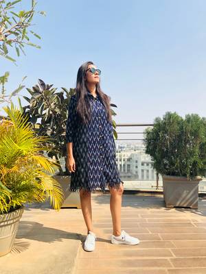 Blue ikat fringe shirt dress 4