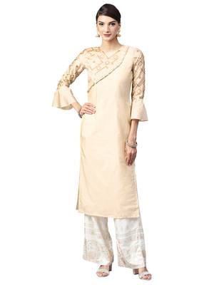 Beige Geometric Art Silk Kurta 1