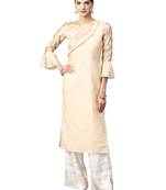 Beige Geometric Art Silk Kurta